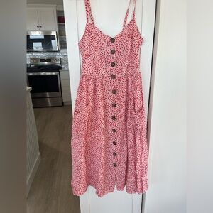 Source Unknown Red Floral Button Midi Dress